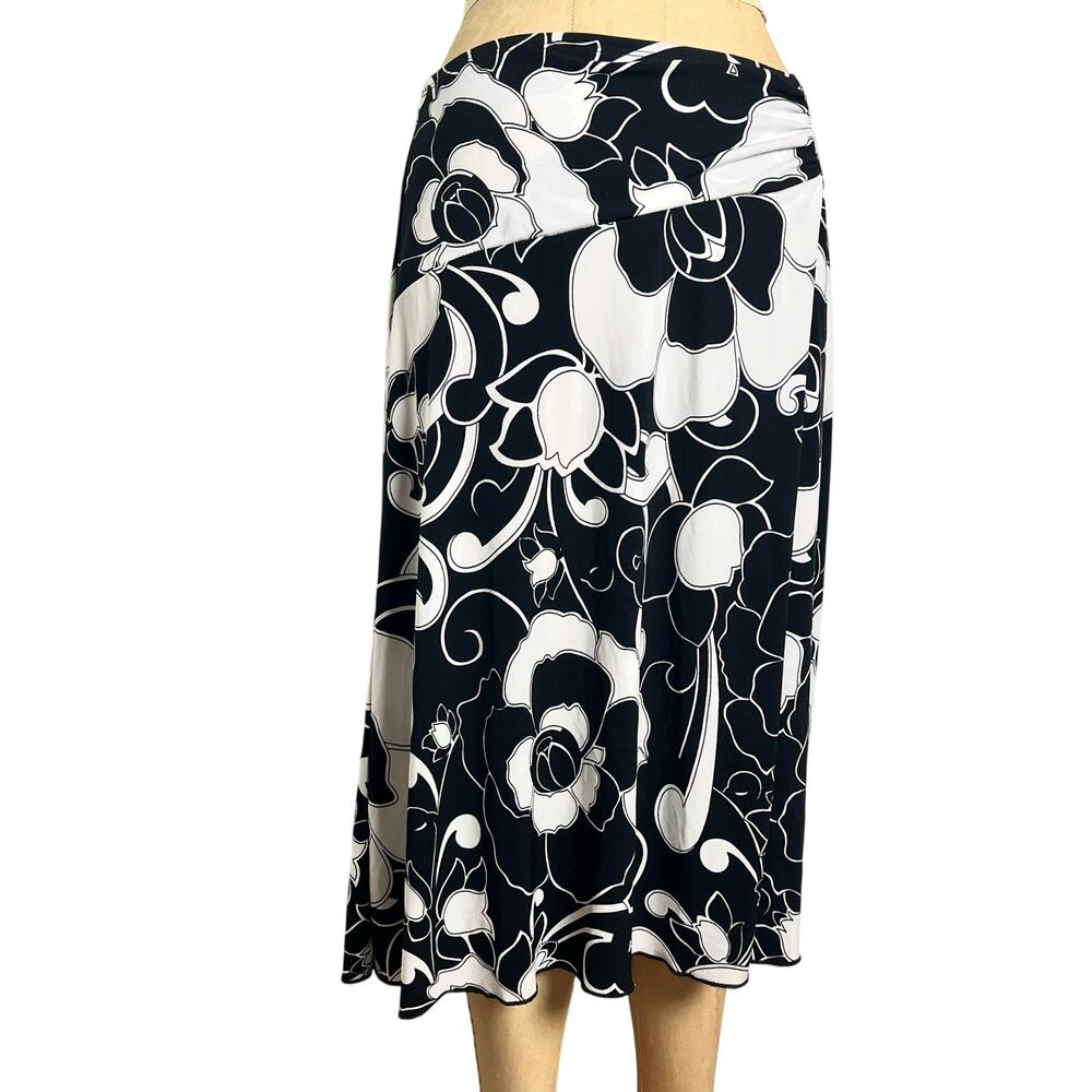 Retro Womens S Black White Floral Flare Skirt Carole Little - Picture 2 of 8